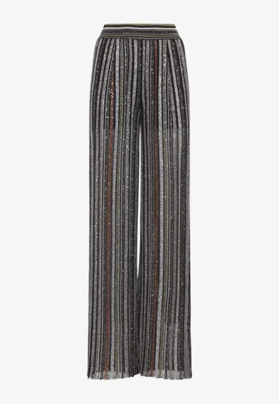 MISSONI SEQUINED STRAIGHT-LEG STRIPED PANTS