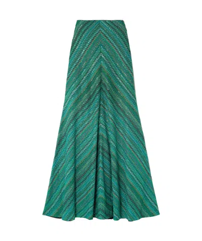 Missoni Sequined Striped Metallic Crochet-knit Maxi Skirt In Green