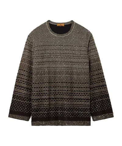 Missoni Sequined Striped Metallic Crochet-knit Sweater In Animal Print