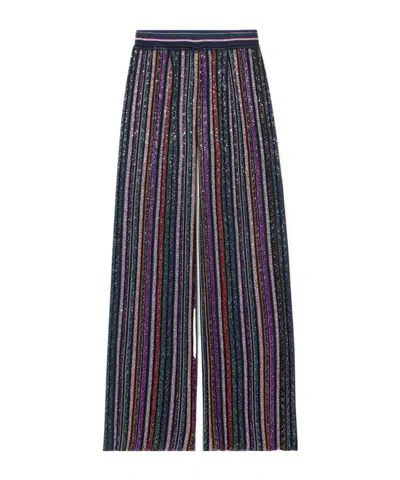 Missoni Sequined Striped Metallic Crochet-knit Wide-leg Pants In Multi