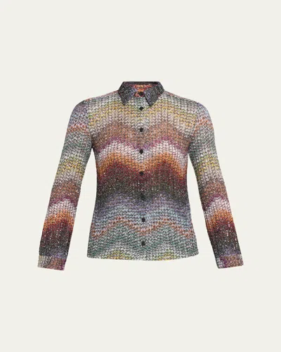Missoni Sequined Wefted Loom Knit Button-down Shirt In Multi
