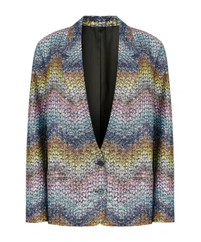 Missoni Einreihiger Oversize-blazer Aus Griechischem Zickzack-strick Mit Pailletten In Multi