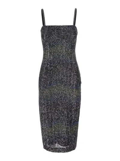 Missoni Sequined Zigzag Tech Fabric Midi Dress With Spaghetti Straps In Gray