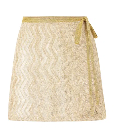Missoni Mare Sequin-embellished Metallic Crochet-knit Mini Wrap Skirt In Brown