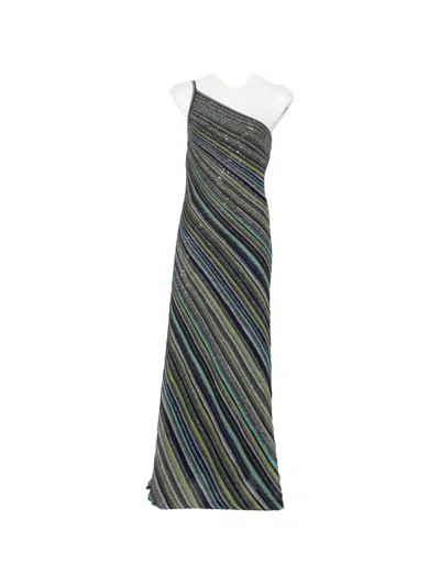 Missoni Sequin-embellished One-shoulder Maxi Dress In Blue