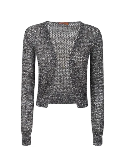 Missoni Sequin-embellished Open-knit Cardigan In Gray
