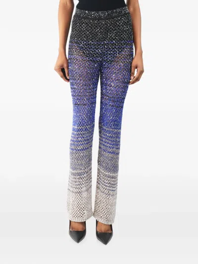 Pre-owned Missoni Sequin-embellished Slim-fit Trousers In Blue