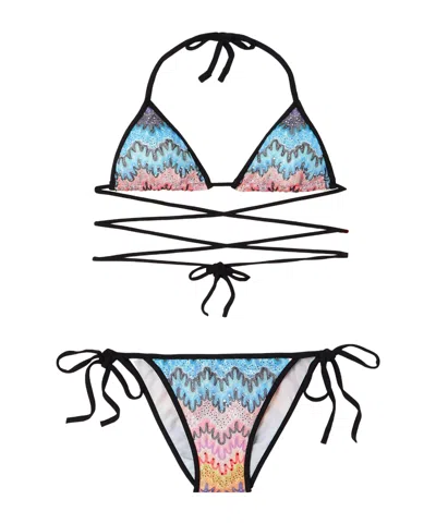 Missoni Sequin-embellished Striped Crochet-knit Triangle Bikini In Blue