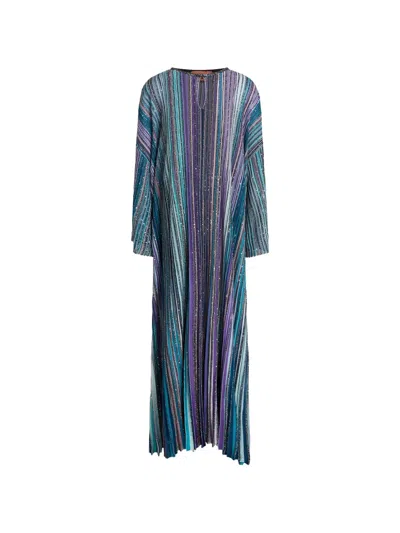 Missoni Metallic Striped Ribbed-knit Maxi Dress In Blue