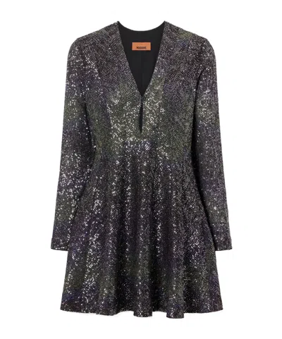 Missoni Sequin-embellished Striped Metallic Crochet-knit Mini Dress In Multi