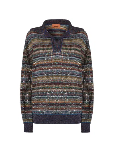 Missoni Sequin-embellished Striped Sweater In Blue