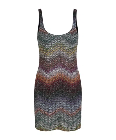Missoni Sequin-embellished Zigzag Metallic-knit Mini Dress In Black