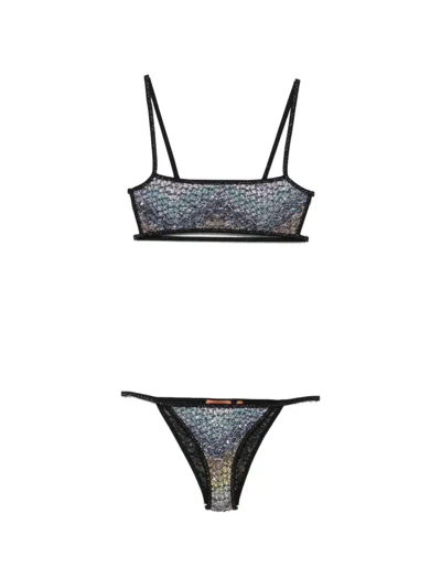 Missoni Sequin-embellished Zigzag-knit Bikini In Blue