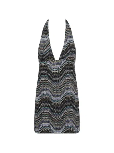 Missoni Sequin-embellished Zigzag-knit Mini Dress In Gray