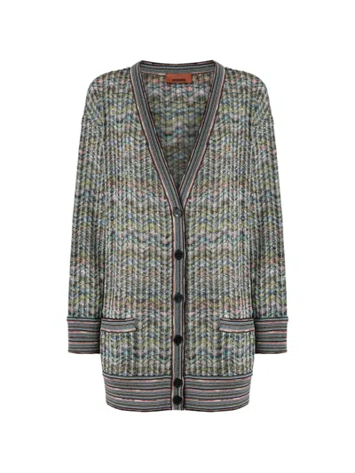 Missoni Sequin-embellished Zigzag-pattern Cardigan In Gray