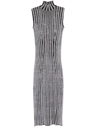 Missoni Striped Sequin-embellished Knitted Midi Dress In Silver