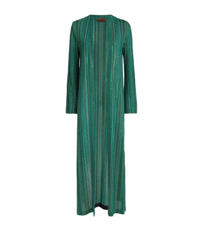 Missoni Sequinned Zigzag Longline Cardigan In Green