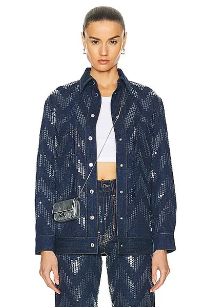 Missoni Sequins Zig Zag Overshirt In Transparent Sequins & Dark Blue Base