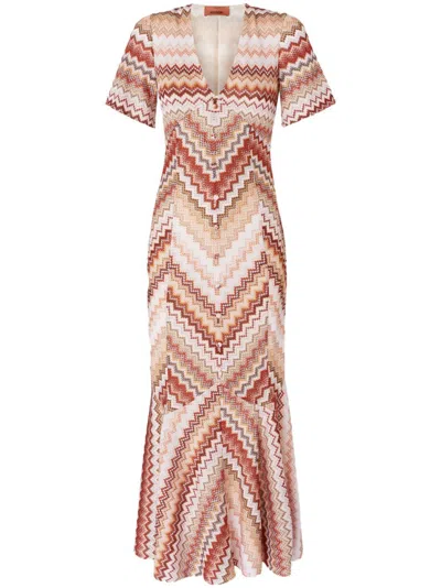 Missoni Serrated Zigzag-pattern Maxi Dress In Brown