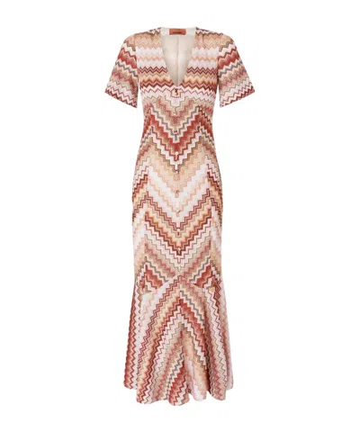 MISSONI MISSONI SERRATED ZIG ZAG PATTERN LONG FLARED DRESS