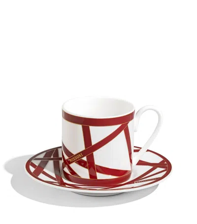 Missoni Set Of 2 Bone China Nastri Bordeaux Coffee Cups And Saucers In Red