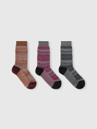 Missoni Set Of 3 Zig Zag Socks In Multicoloured