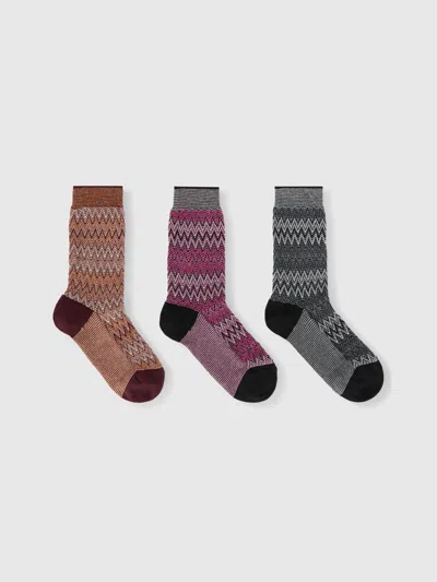 Missoni Set Of 3 Zig Zag Socks In Multicoloured