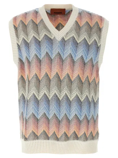 MISSONI SHADED CHEVRON KNIT VEST WITH V-NECK DESIGN