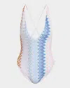 Missoni Shaded Chevron Plunge One-piece Swimsuit In Multicolored Shaded Fucsia