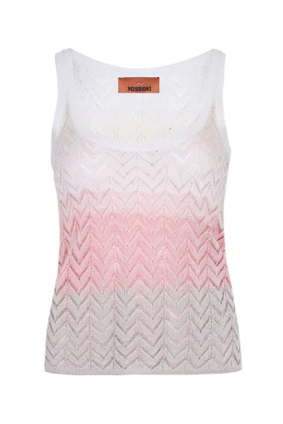 Missoni Shaded Chevron Viscose Tank Top Beige/pink/creamy In Multi