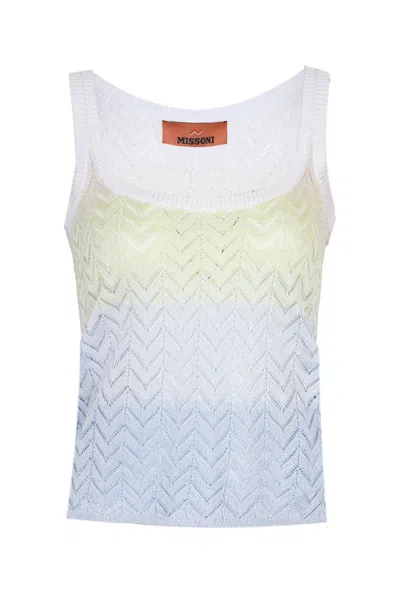 Missoni Shaded Chevron Viscose Tank Top Lightblue/limegreen/creamy In Multi