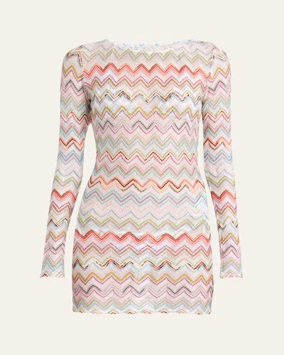 Missoni Sheer Chevron Mini Dress Coverup In Multicolor W/white Base