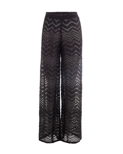 Missoni Sheer Crochet Wide-leg Pants In Dark Brown