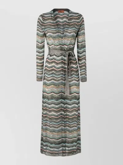 Missoni Sheer Zigzag Knit Maxi Cardigan Layer In Gray