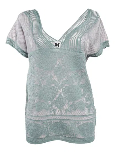 Pre-owned Missoni Shell-pattern Lace Knit Top In Blue