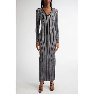 Missoni Shimmer Sequin Long Sleeve Knit Maxi Dress In White And Black