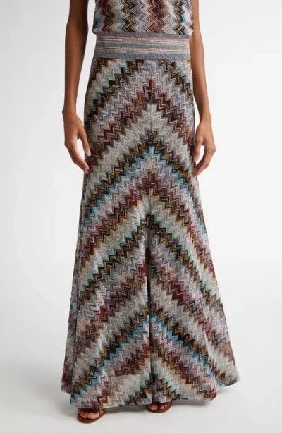 Missoni Shimmer Zigzag Maxi Sweater Skirt In Multi Silver Black Pink Blue