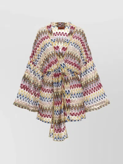 Missoni Shimmering Knit Cardigan Belted Waist In Multi