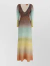 Missoni Plunging Metallic Ombre Knit Long-sleeve Maxi Dress