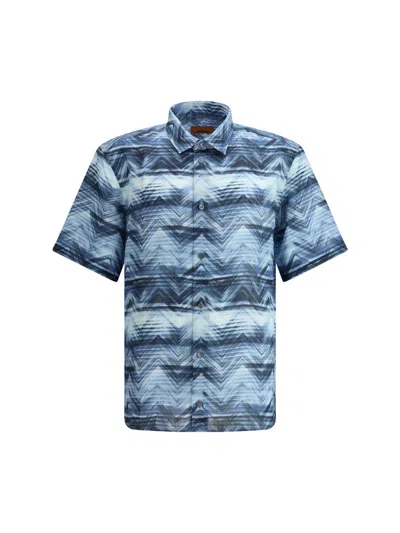 Missoni Short Sleeve Shirt Zigzag Pattern In Blue