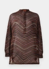 Missoni Mandarin Collar Oversize Blouse With Wavy Zigzag Pattern In Brown
