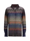 Missoni Womens Blue Tones On Dark Base Chevron Long-sleeves Woven Shirt In Multi