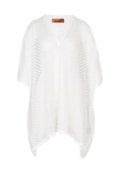 Missoni Short Caftan Cover-up In Lame Viscose With Raschel Workmanship In White