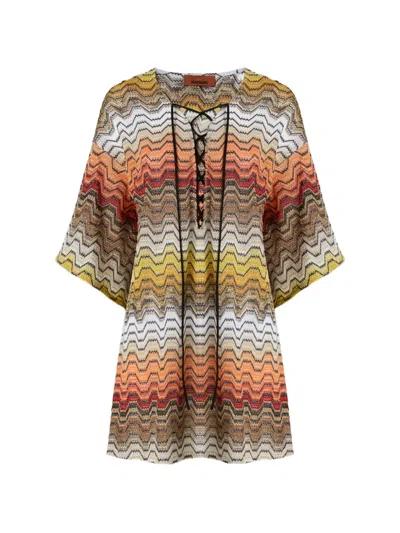 Missoni Short Caftan In Viscose Lamé In Multi
