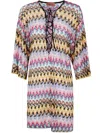 Missoni Multicolor Dress With Zig Zag Motif And Laces On The Front In Na Multicolor Dark Base