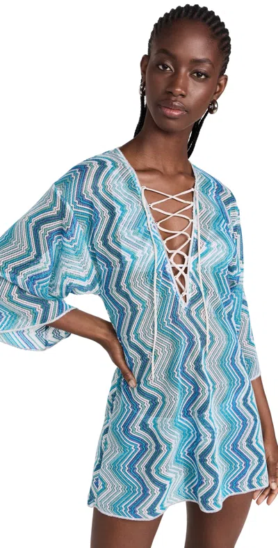 Missoni Short Cover Up With Braided Lacing Microshaded Blue Tones