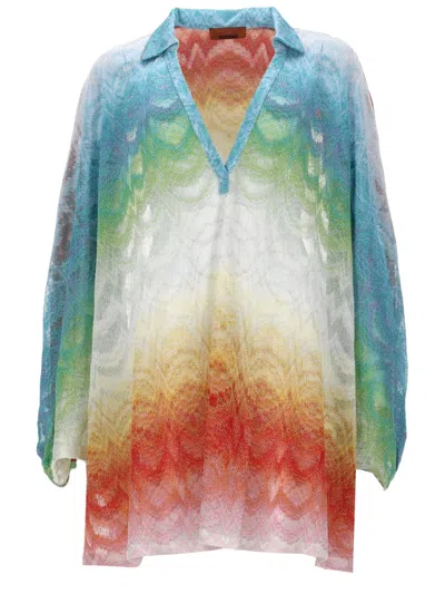 Missoni Short Cover-up Caftan In Lamé Viscose Lace In Multi