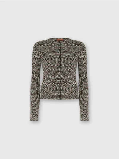 MISSONI MISSONI SHORT CREW NECK CARDIGAN IN SMOOTH FLAME KNIT