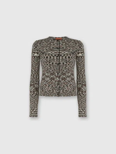 Missoni Short Crew Neck Cardigan In Smooth Flame Knit In Multi