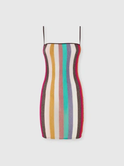 MISSONI MISSONI SHORT DRESS IN STRIPED RIBBED LAMÉ KNIT